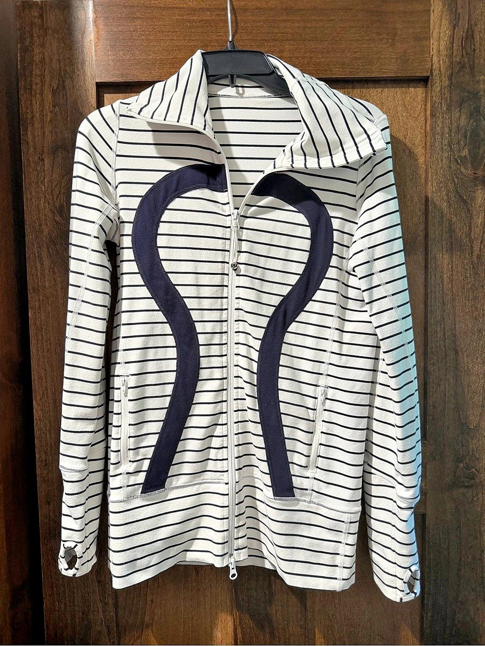Lululemon Define Jacket Striped Zip Jacket White & Blue Size 6